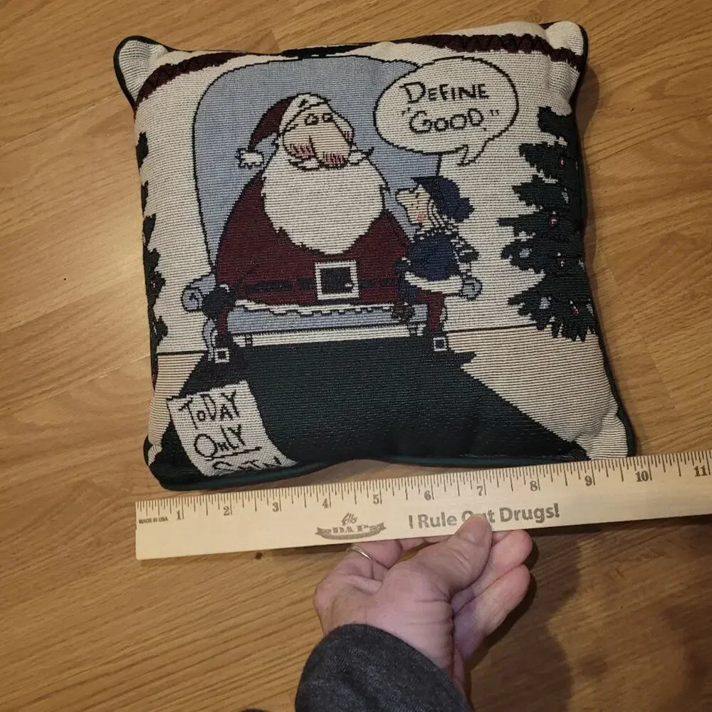 Vintage 90s Hallmark Shoebox Christmas Tapestry Pillow Santa Define Good